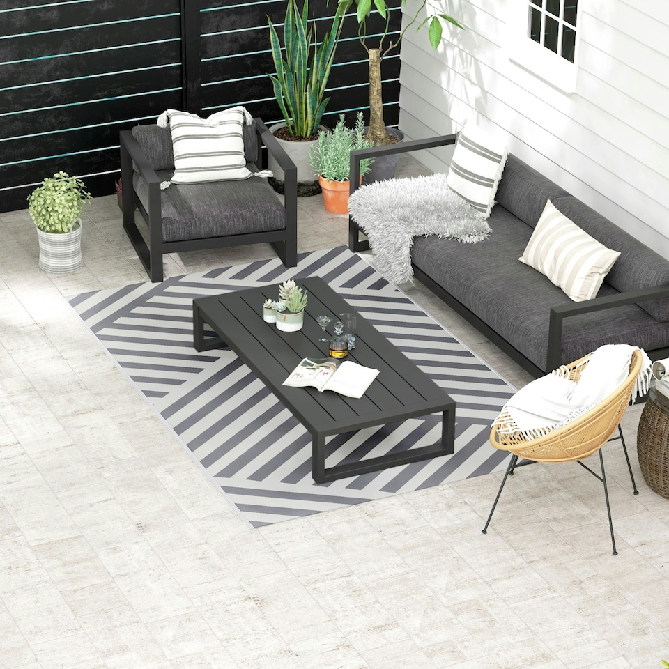 image 1 of Outsunny Reversible Waterproof Outdoor Rug W/ Carry Bag, 182 x 274cm Grey | Grey and Cream