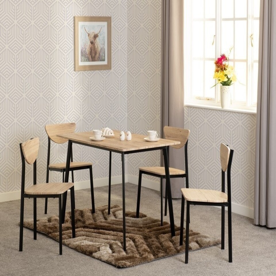 image 1 of Riley Large Dining Set - Black/Light Oak Effect Veneer | Black | 5