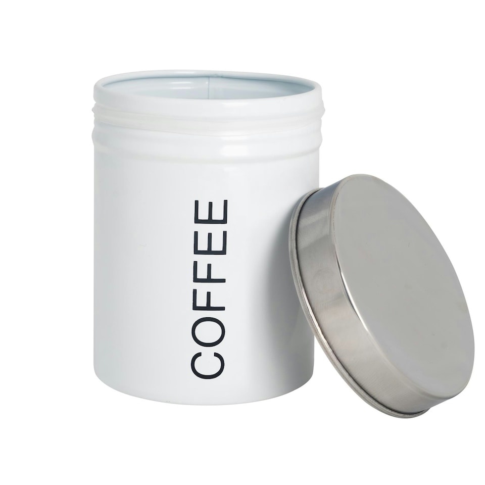 image 1 of Harbour Housewares White Round Metal Kitchen Coffee Canister Kitchen Caddy Kitchen Storage Containers Canisters