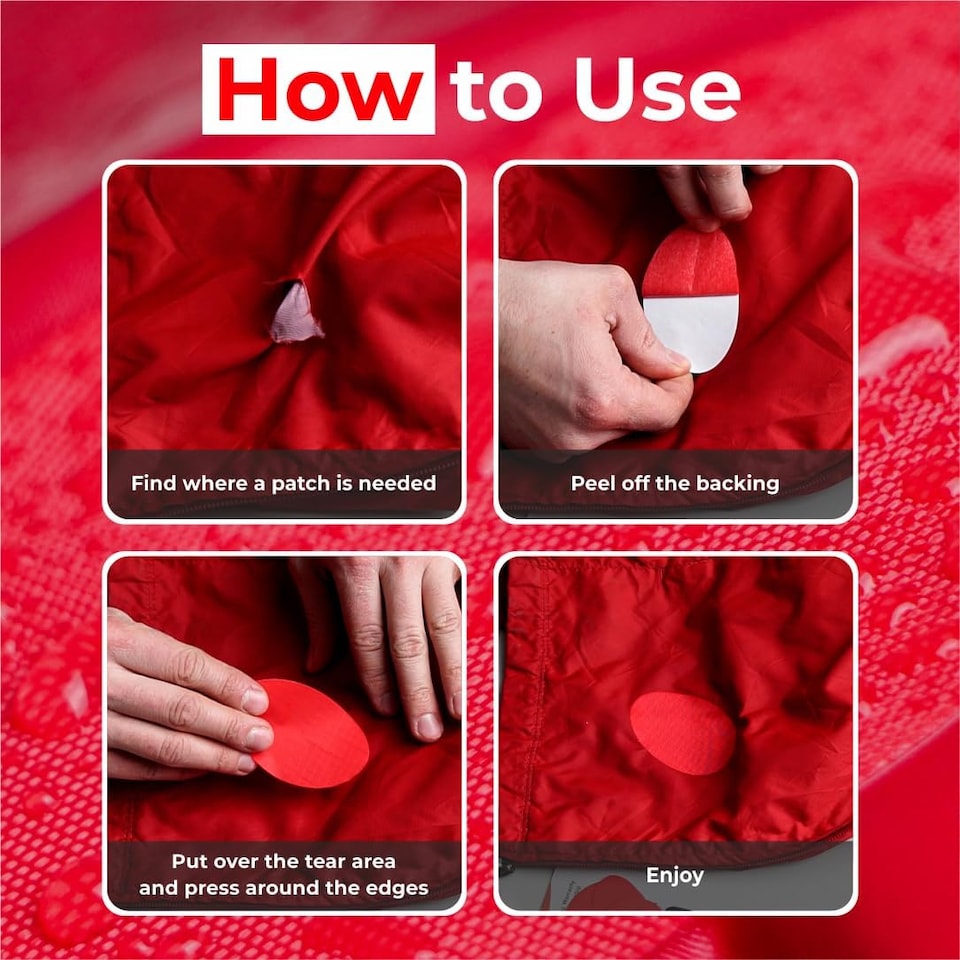 image 1 of aZengear Repair Patches for Jackets, Tent, Shoe, Gear - Waterproof, Self-Adhesive, Tear-Cold-Heat-Resistant (11 Pieces, Red)