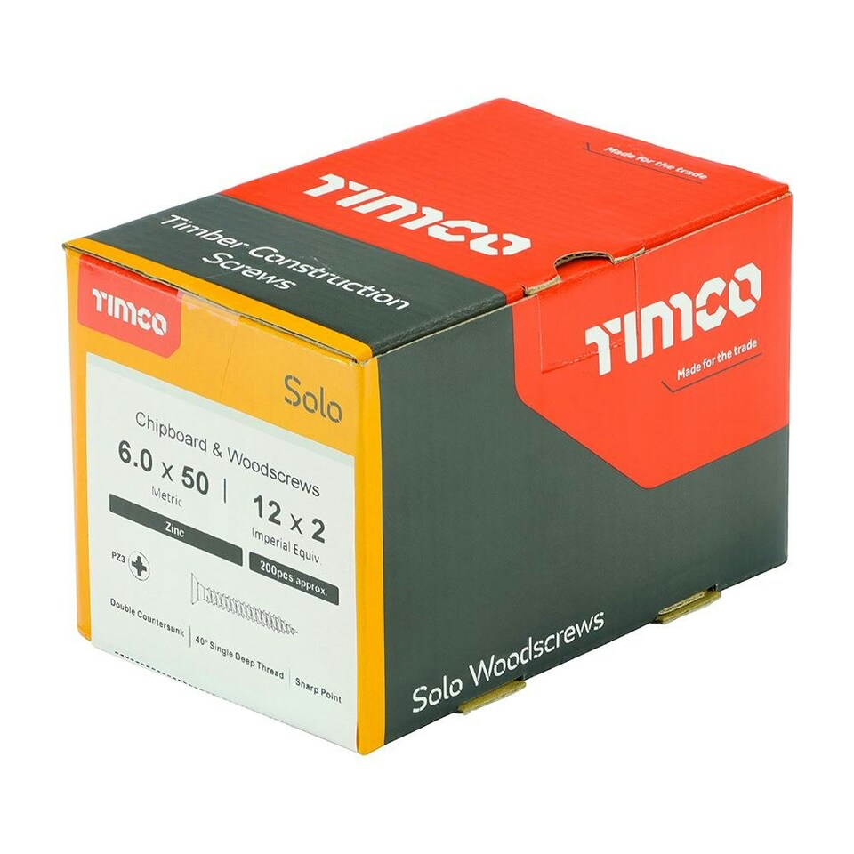 image 1 of Timco - Solo Chipboard & Woodscrews - PZ - Double Countersunk - Zinc (Size 6.0 x 50 - 200 Pieces)
