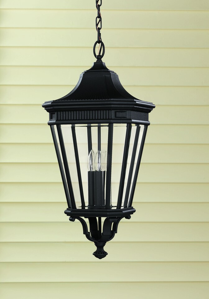 image 1 of Cotswold Lane 3 Light Large Outdoor Ceiling Chain Lantern Black, E14