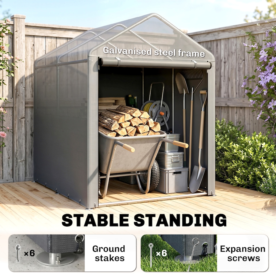 image 1 of Outsunny 1.2 x 1.8m Portable Garden Shed for Motorbikes, Garden Tools, Bikes | Grey