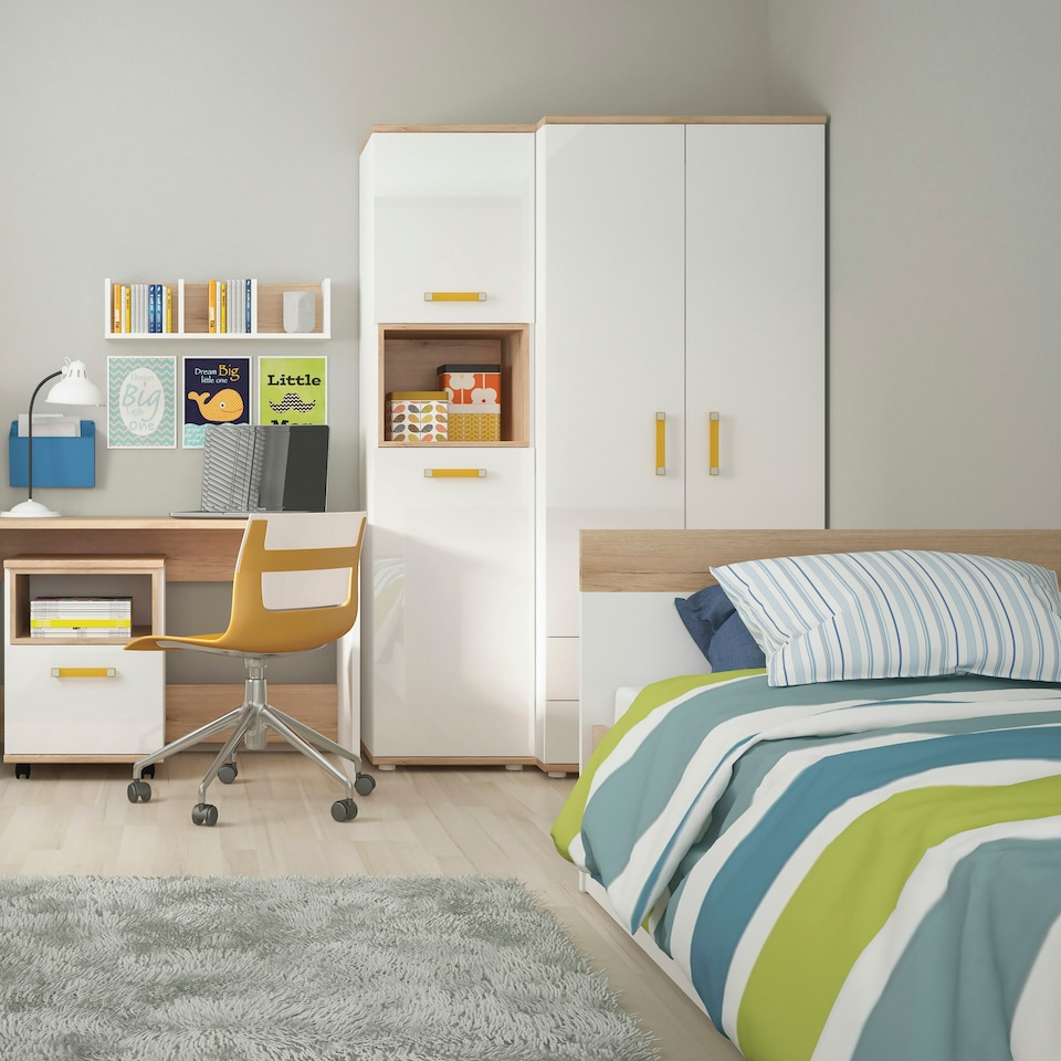 image 1 of 4KIDS 1 Drawer Bedside Cabinet with Orange Handles