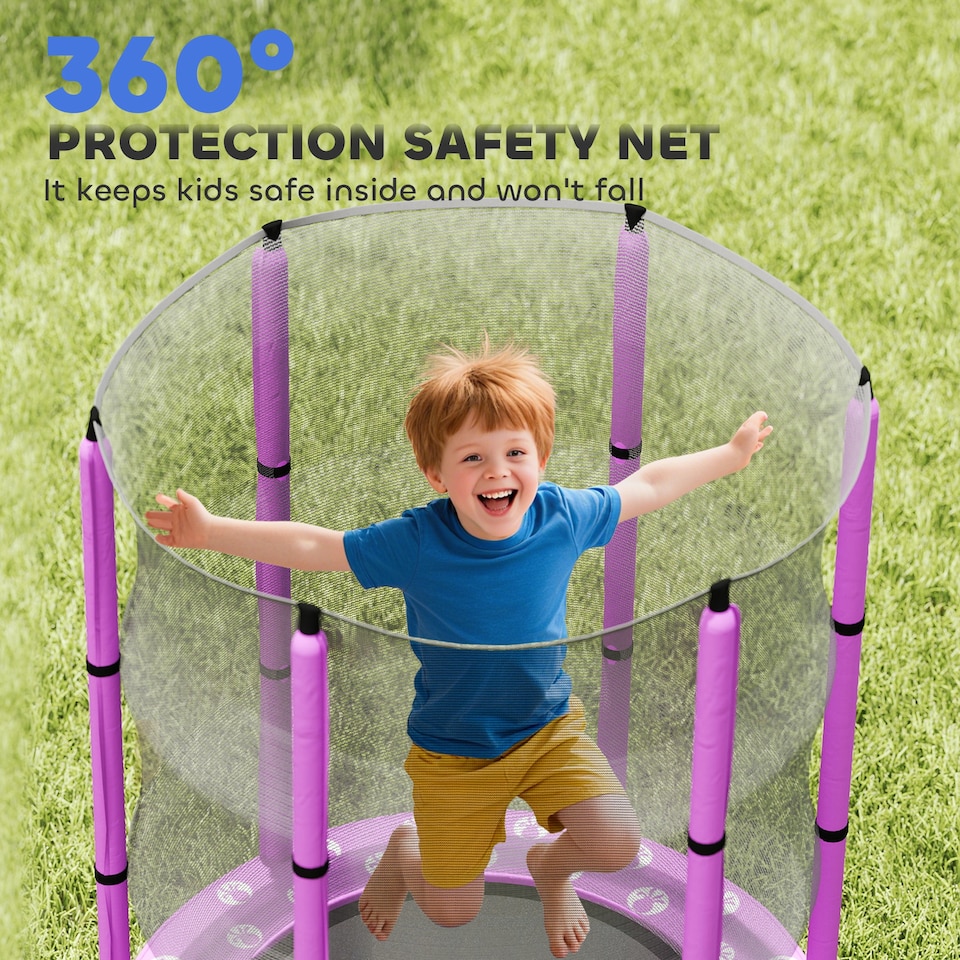 image 1 of AIYAPLAY 4.6FT Kids Trampoline with Safety Enclosure Net | Purple | Purple
