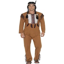 Native American Inspired Warrior Costume - Brown - with - Top - Trousers & Headband - 45509XL