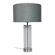 image 3 of ValueLights Clear Tube and Brushed Chrome Metal Bedside Table Lamp with a Grey Velvet Shade - LED Bulb Included