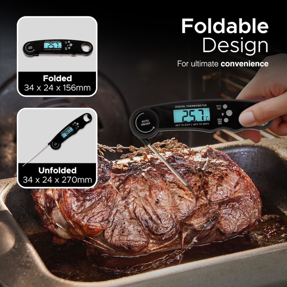 image 1 of Keplin Cook Digital Meat Thermometer Instant Read Foldable Probe Backlit LCD