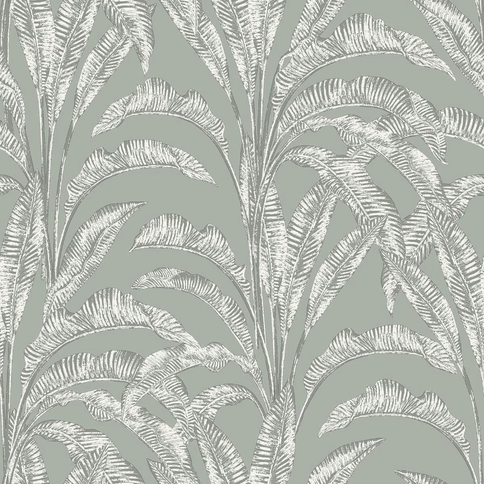 image 1 of Muriva Sansa Leaf Vinyl Textured Wallpaper - Green - One Size Green