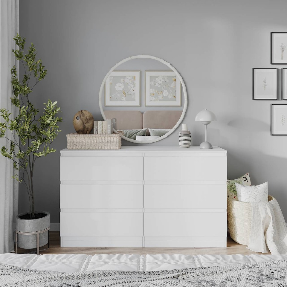 image 1 of Minimalist Chest of 6 Drawers - 68.6x120x35cm | White | White & White | 1