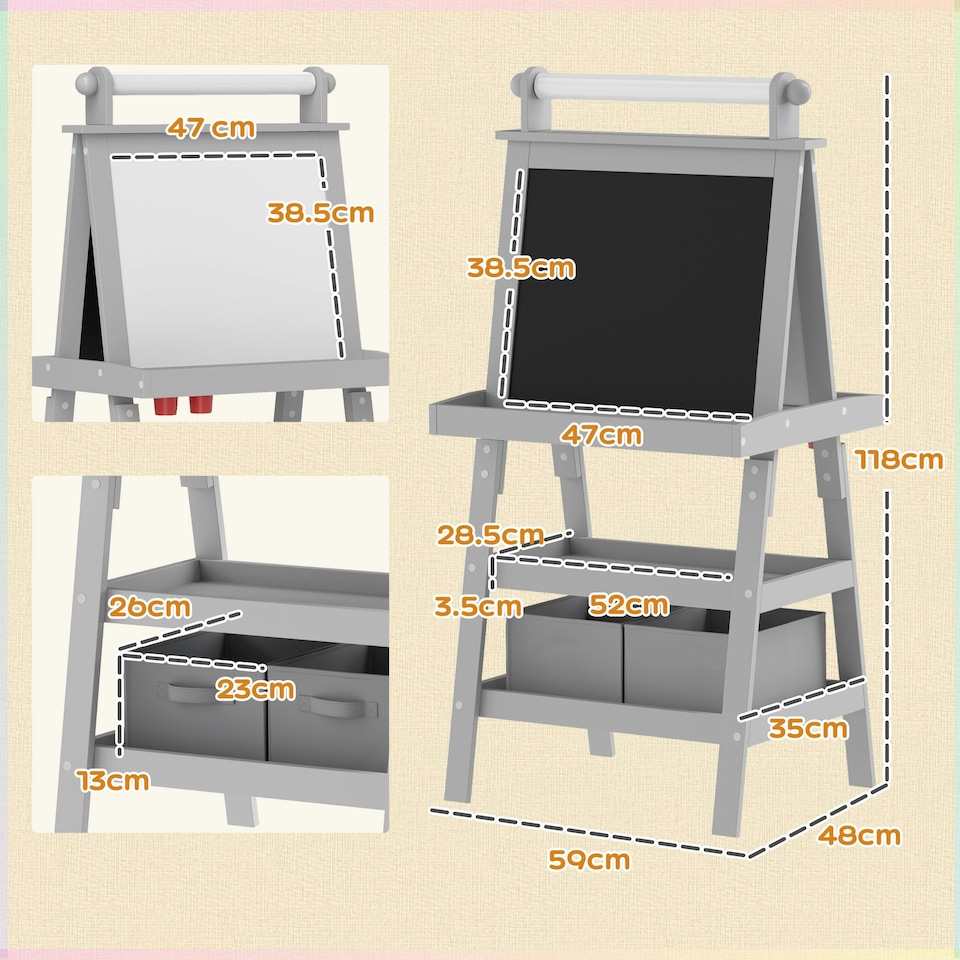 image 1 of AIYAPLAY Art Easel for Kids with Paper Roll, 3 in 1 Kids Easel Double-Sided Magnetic Whiteboard and Chalkboard with Storage Baskets, for Children 3-6 Years 