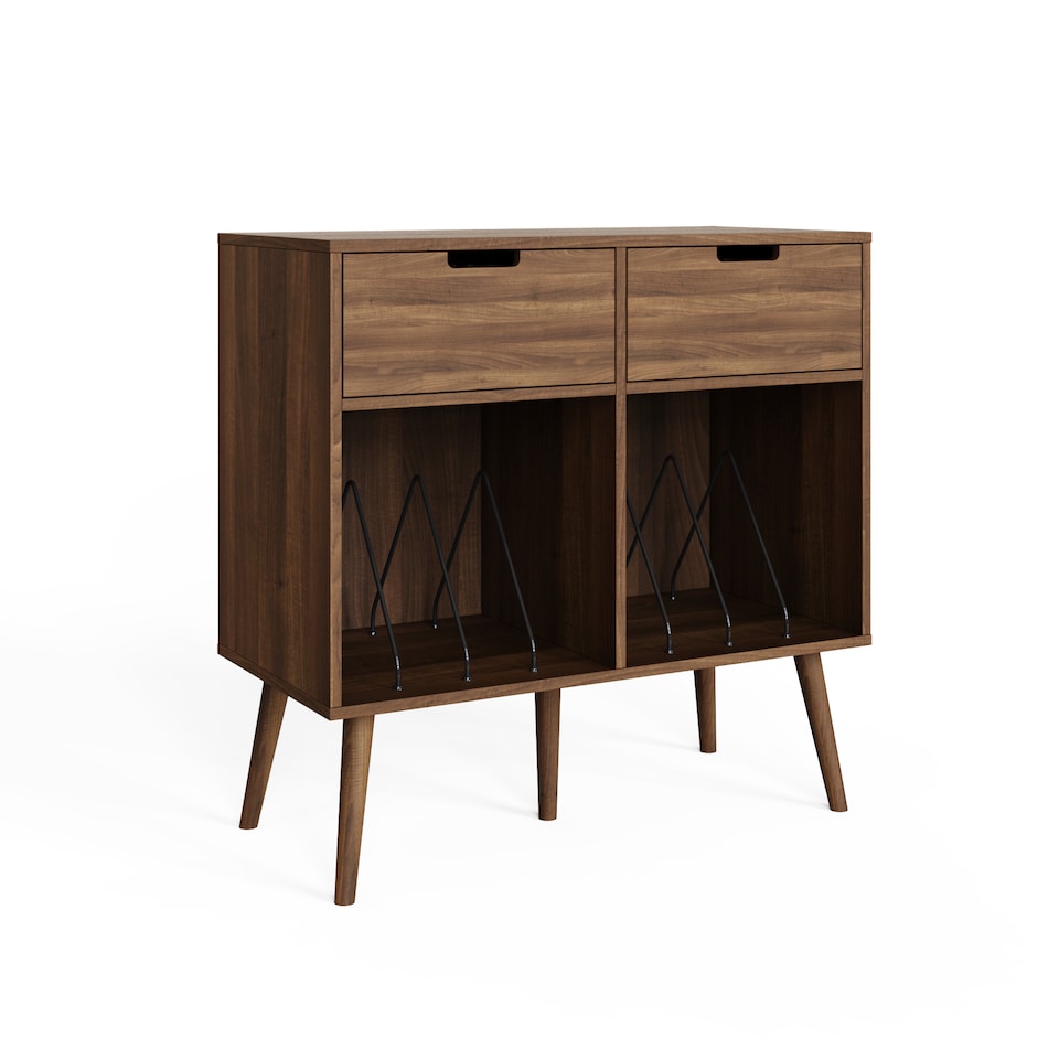 image 1 of Jaxon 2 Drawer Vinyl Turntable Stand | Brown | Walnut
