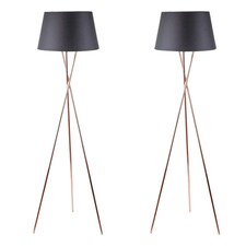 First Choice Lighting Pair Copper Tripod Floor Lamp with Black Fabric Shade Copper | Black