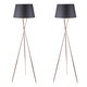 image 1 of First Choice Lighting Pair Copper Tripod Floor Lamp with Black Fabric Shade Copper | Black