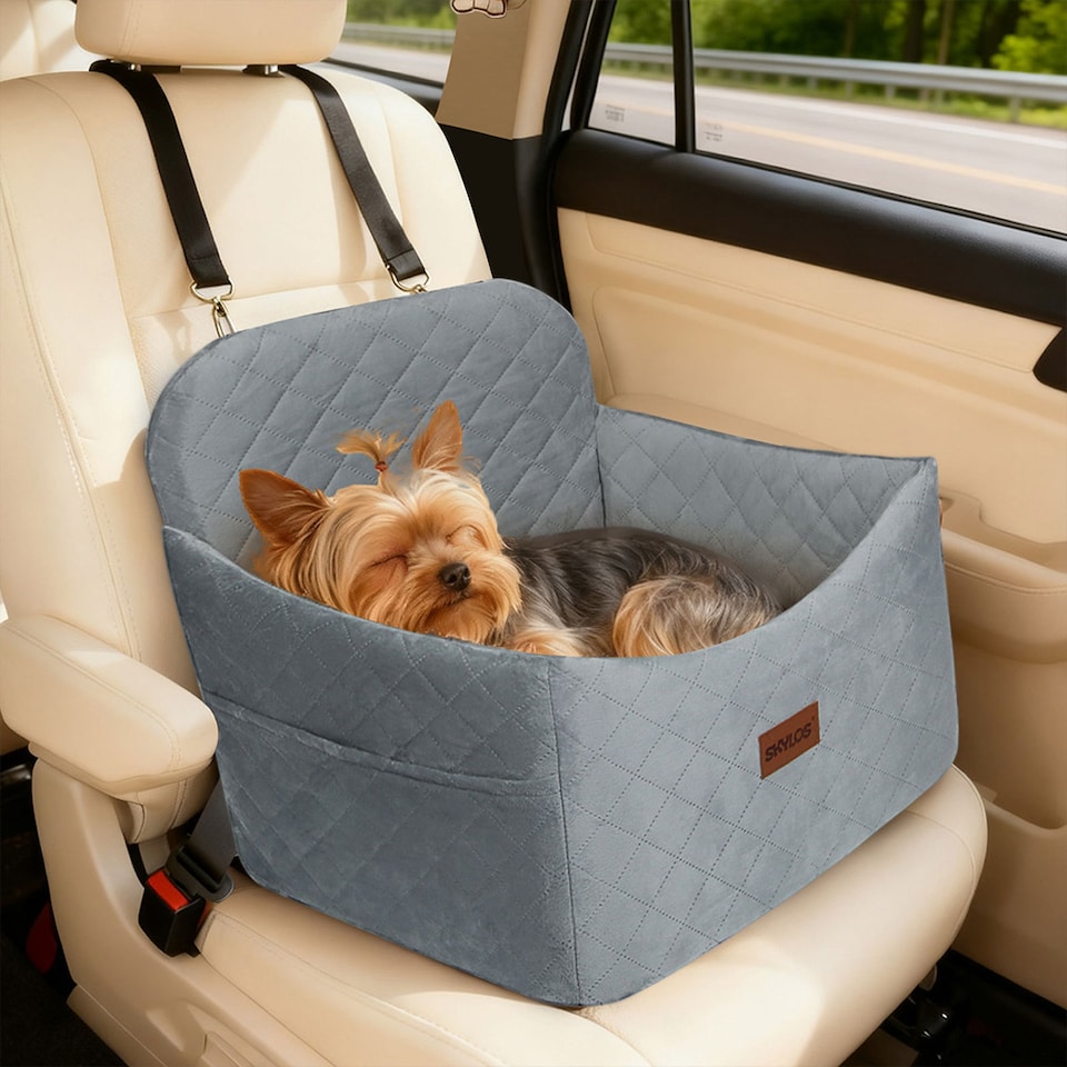 image 1 of Skylos Pet Booster Dog Car Seat Travel Carrier Bed Bag Basket Puppy | Grey | Grey