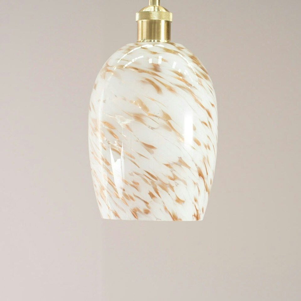 image 1 of ValueLights India White Confetti Glass with Gold Fitting Easy Fit Lamp Shade with LED Bulb