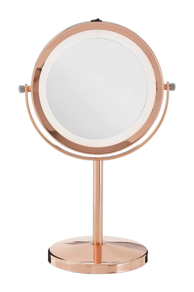 image 1 of Orsina Rose Gold LED Bathroom Mirror With Magnifier, Illuminated Mirror, Mirror With LED Lights & Adjustable Stand