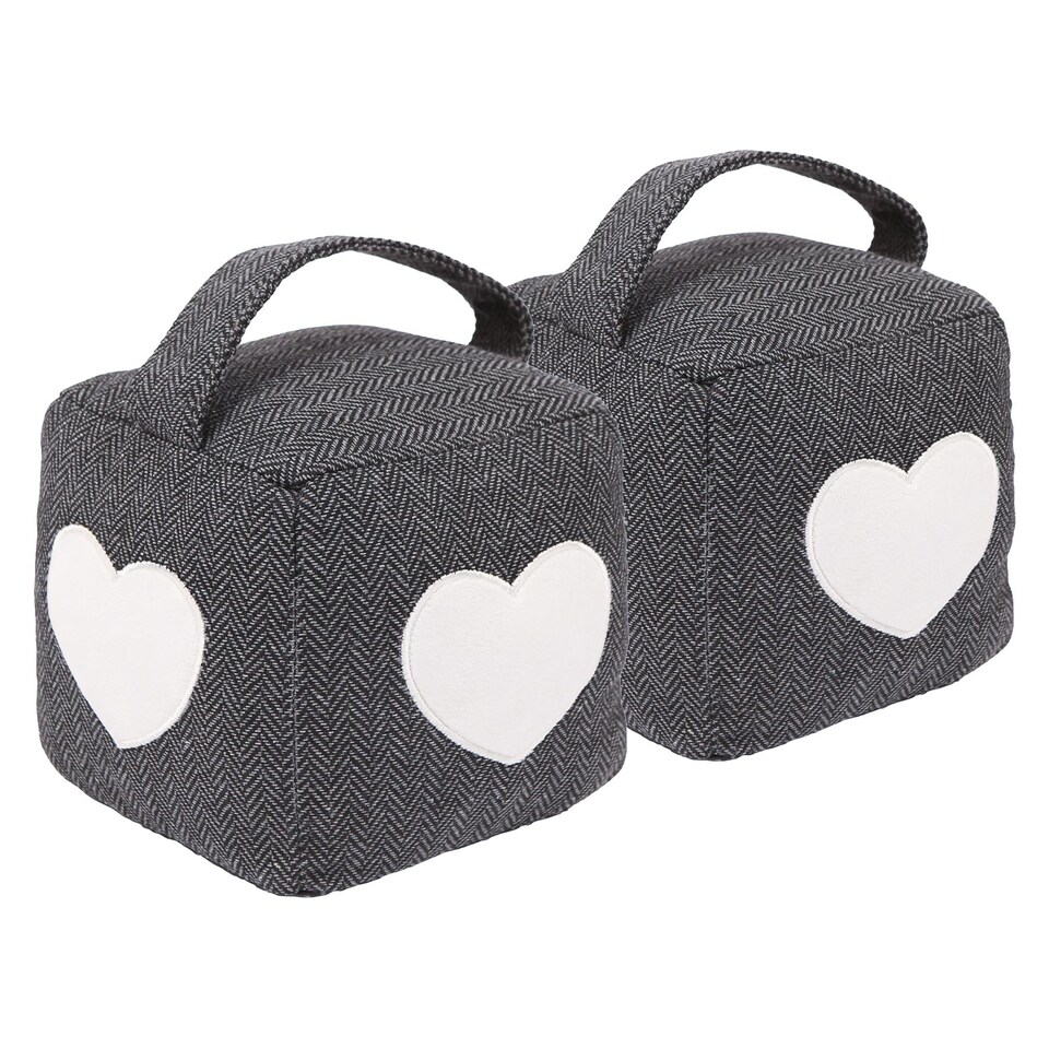 image 1 of Nicola Spring Fabric Door Stops - 2x Heart Indoor Herringbone Decorative Wedge Stopper Interior Weighted Doorstop with Handle