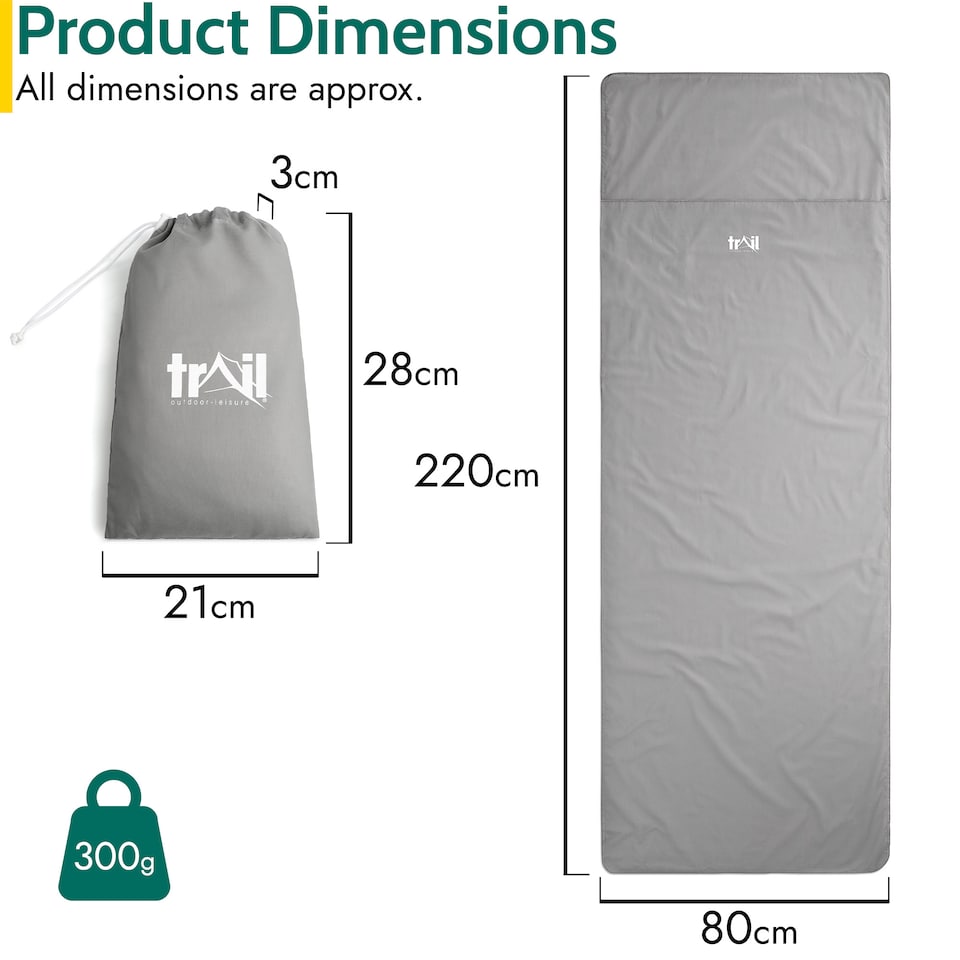image 1 of Sleeping Bag Liner Single Adult Envelope Rectangle Lightweight With Pillow Slot | Grey | Single | 1