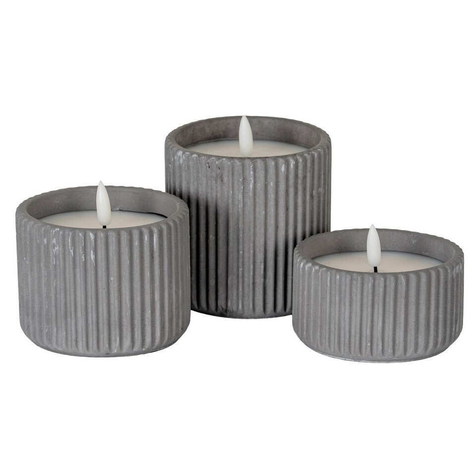 image 1 of Luxe Collection Natural Glow Ribbed Small Led Candle - Wax - L9 x W9 x H5 cm - Grey