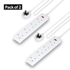 GEEPAS 4 Gang Extension Lead, 2M Cable | White Pack of 2