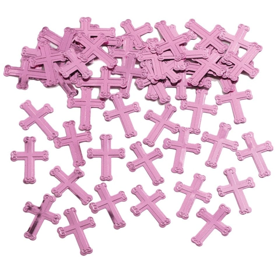 Creative Party Plastic Cross Christening Confetti - Pink - One Size