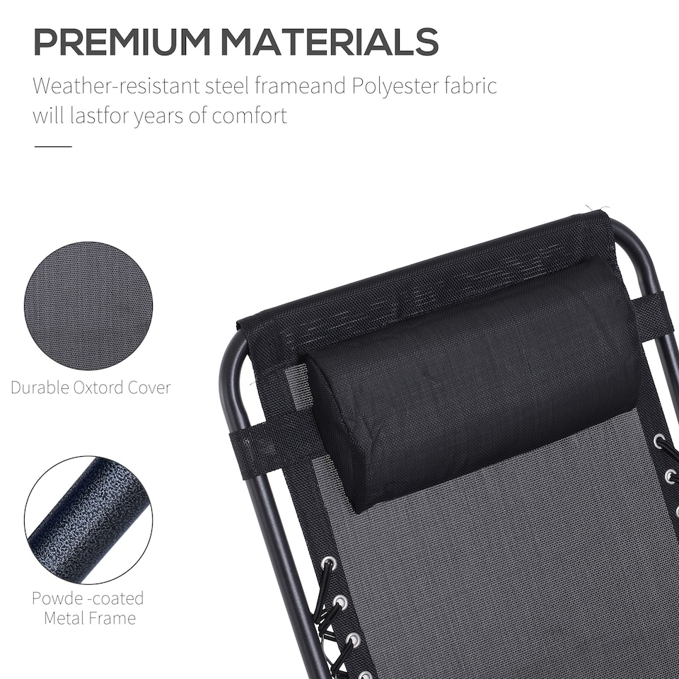 image 1 of Outsunny Folding Zero Gravity Chairs, 3 Pieces Adjustable Sun Lounger and Table Set with Cup Holder and Headrest, Patio Bistro Set with Reclining Garden Chairs for Outdoor, Black
