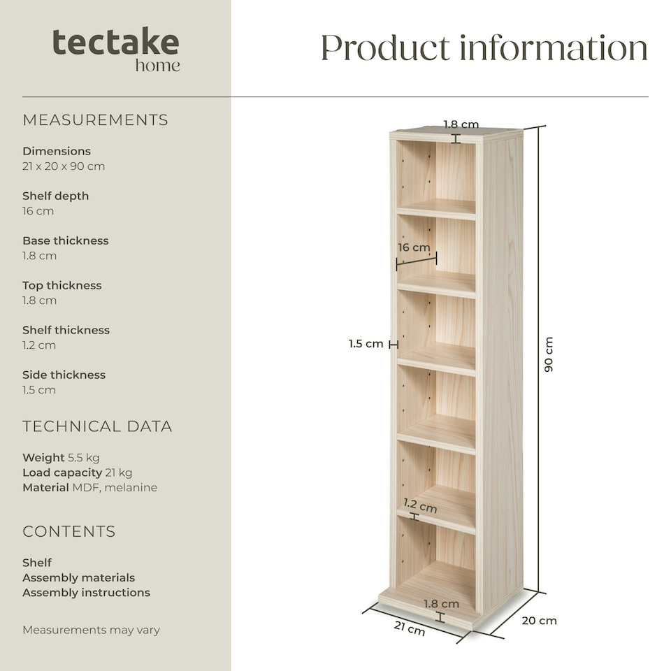 image 1 of CD DVD Storage Tower Media Display Unit Adjustable Shelves Wood Effect 102 CDs or 27 DVDs Brown | Beech
