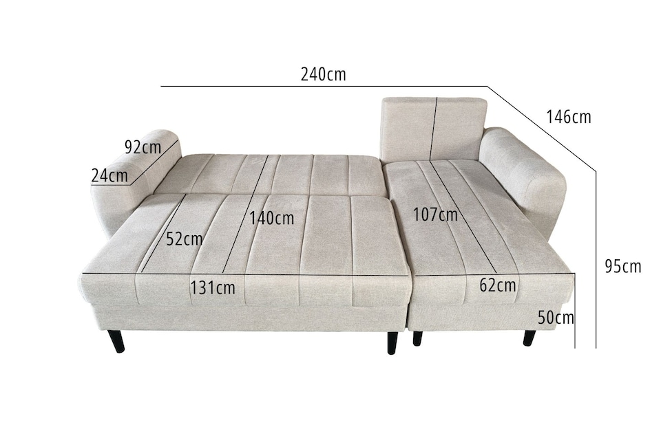 image 1 of Sienna 3 Seater Left Hand Facing Storage Sofa Bed in Grey, Silver or Beige | Cream | One Size