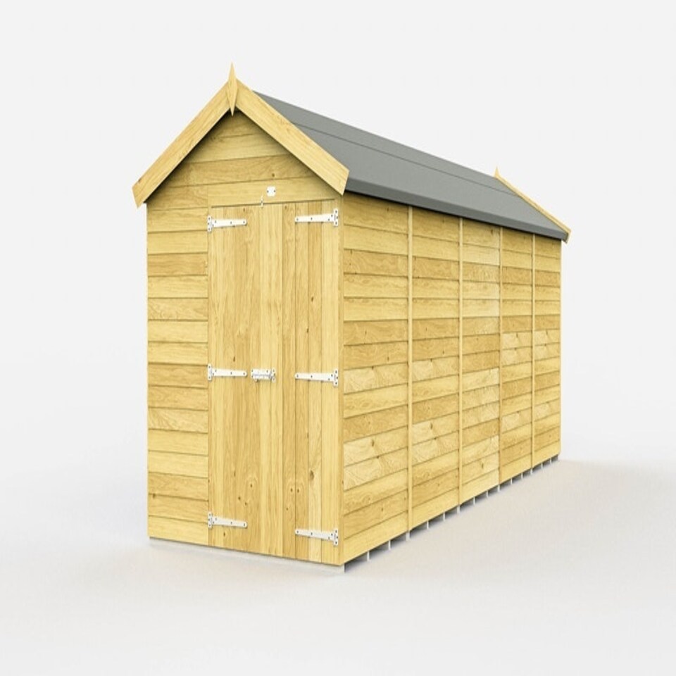 image 1 of 6 x 20 Feet Apex Shed - Double Door Without Windows - Wood - L590 x W175 x H217 cm Brown