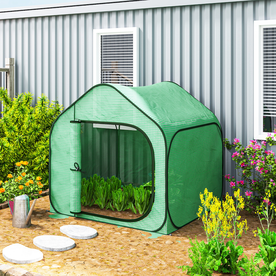 image 1 of Outsunny Mini Pop Up Greenhouse w/ Reinforced PE Cover, Zipper Door, Green | Green | 1