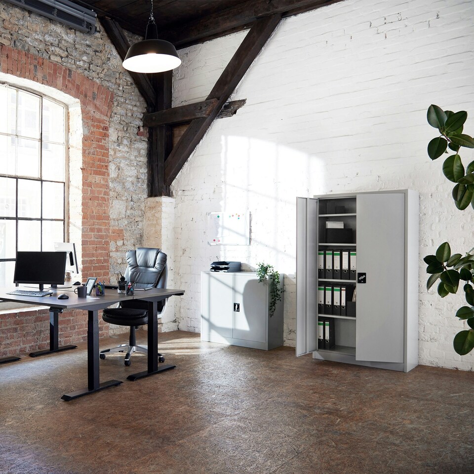 image 1 of Filing Cabinet - 4 adjustable shelves, lockable, 140 x 90 x 40 cm Grey