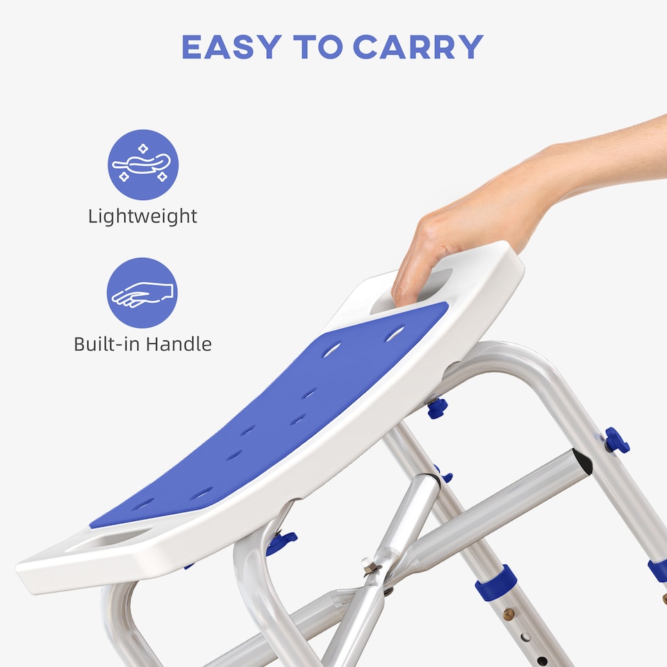 image 1 of HOMCOM Shower Chair for the Elderly and Disabled, Adjustable Padded Shower Stool with Built-in Handle and Non-slip Suction Foot Pads, Purple