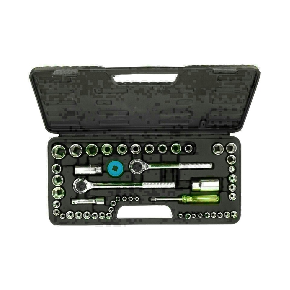 image 1 of Metric and Imperial Socket Set Ratchets Accessory Kit 1/4" 3/8" 1/2" Drive 52pc