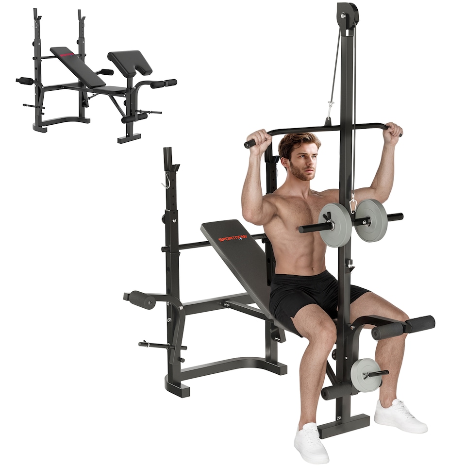 image 1 of SPORTNOW Multi-Exercise Incline Flat Weight Bench with Bench Press Rack