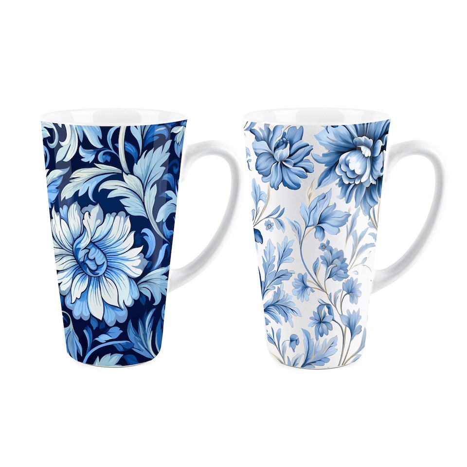 image 1 of Greek Floral Large Latte Mugs - Set of 2