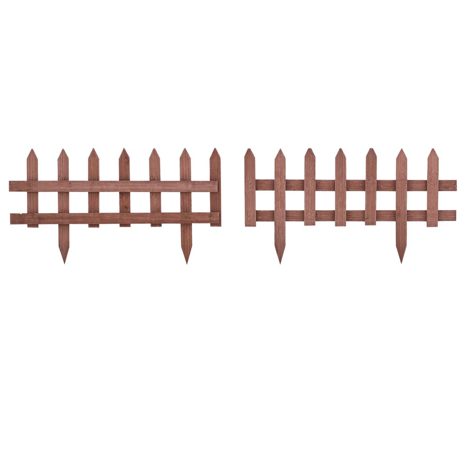 image 1 of Outsunny Pack of 12 Wooden Plant Border Fence Garden Fixed Picket Fence Brown
