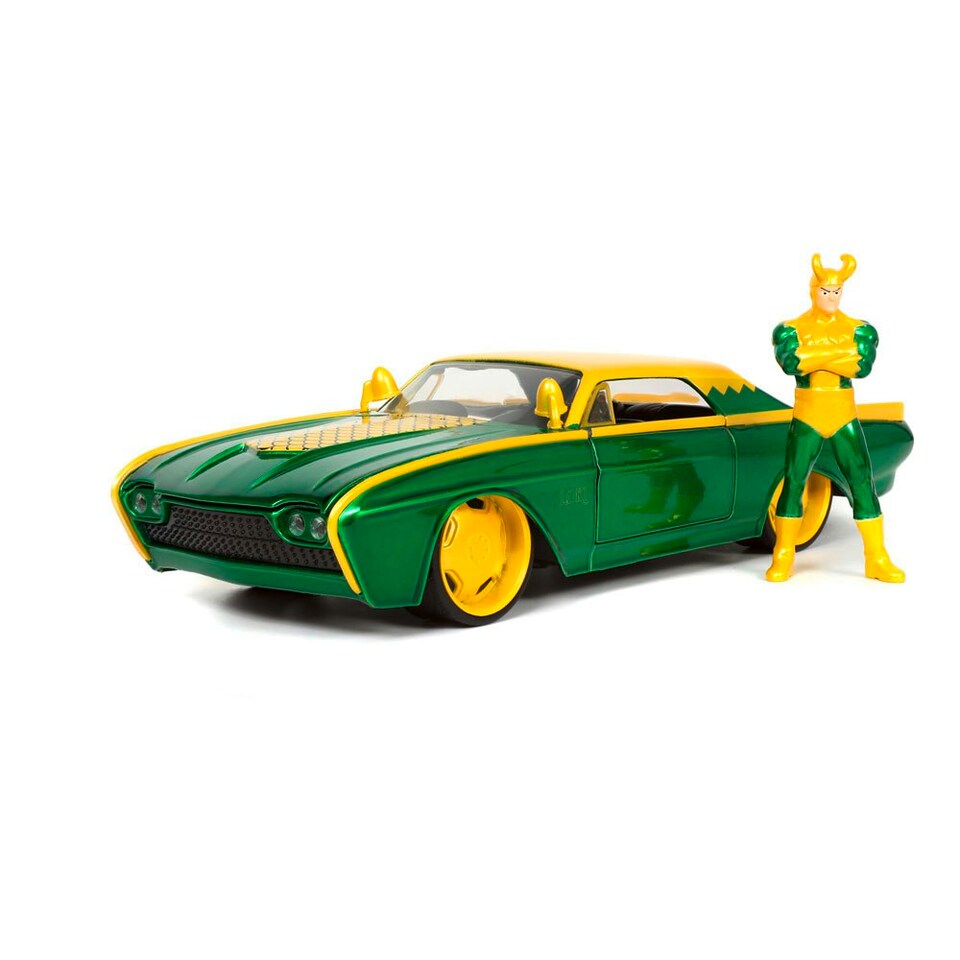 image 1 of MARVEL COMICS Loki 1963 Ford Thunderbird Die Cast Vehicle with Figure, Green/Yellow (253225026SSU)