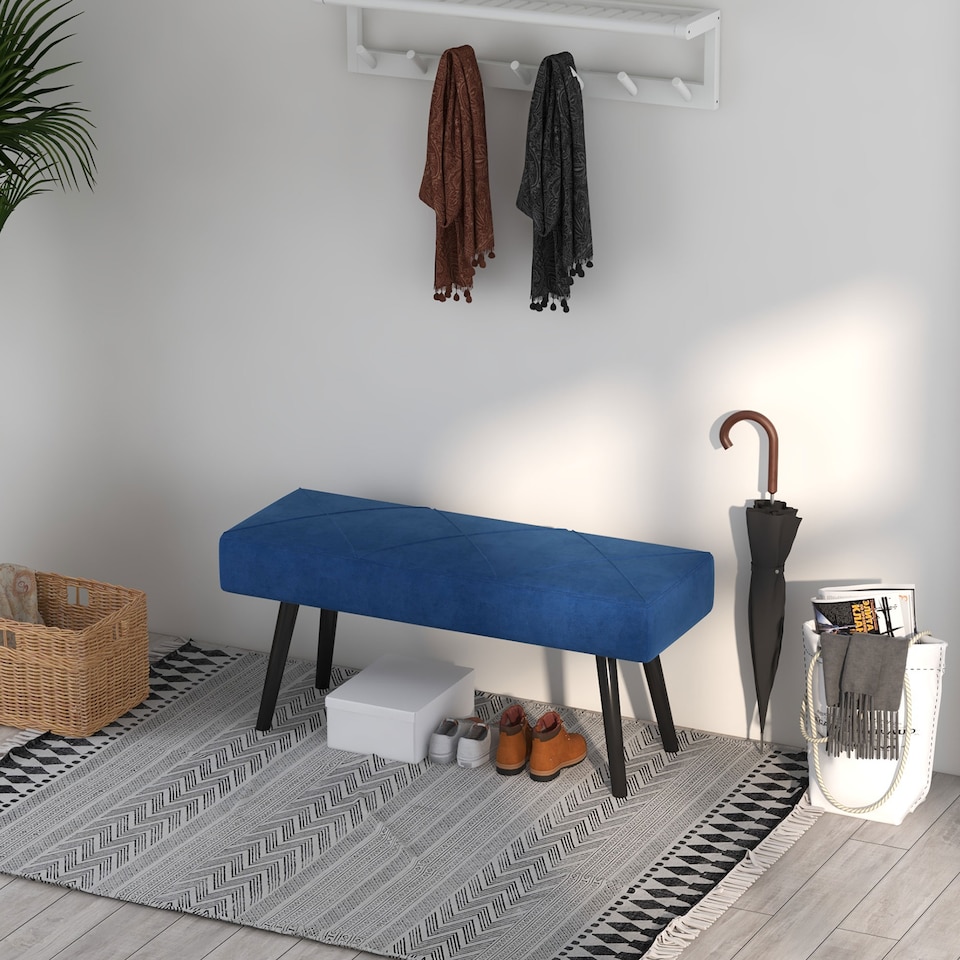 image 1 of HOMCOM End of Bed Bench with X-Shape Design and Steel Legs, Upholstered Hallway Bench for Bedroom, Blue