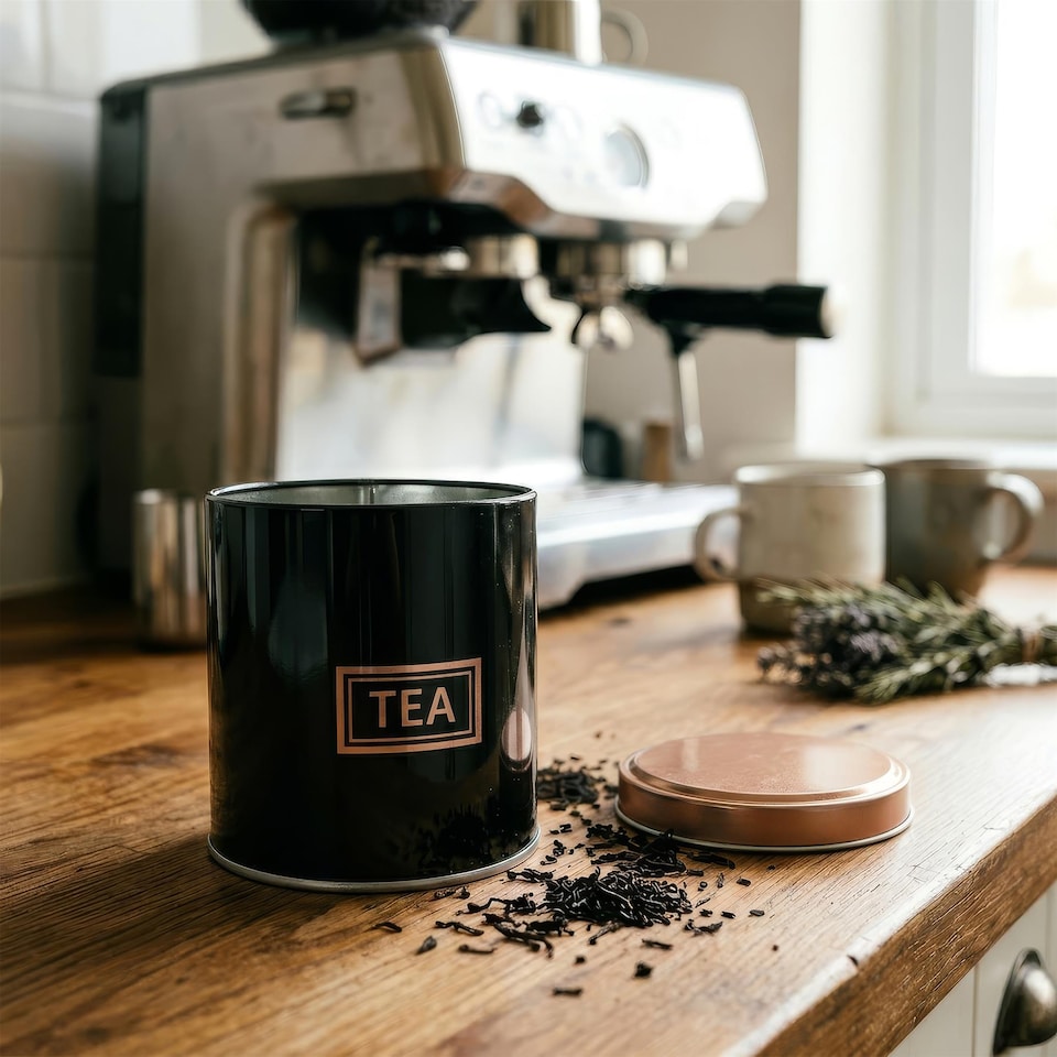 image 1 of Harbour Housewares 3pc Tea Coffee Sugar Canister Set - Round Metal Airtight Kitchen Canister Tin Pots