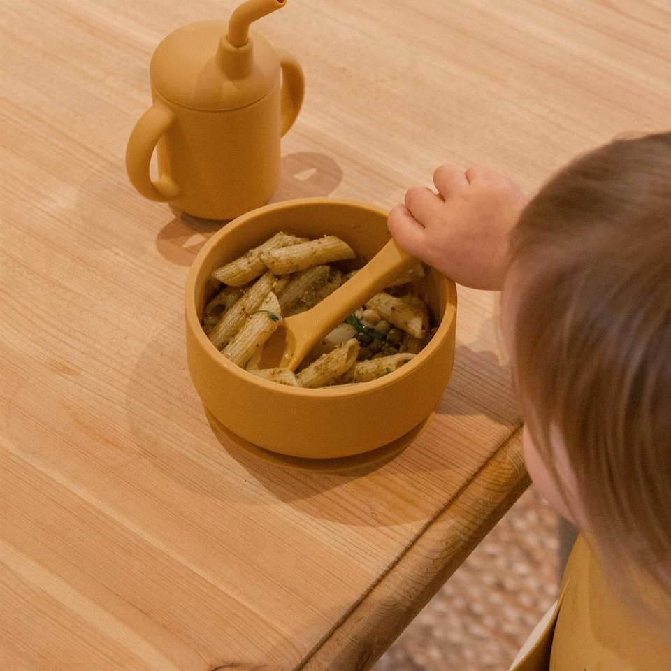 image 1 of Tiny Dining 4pc Baby Silicone Suction Feeding Set - Ochre