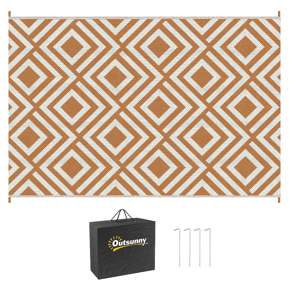 image 1 of Outsunny Reversible Waterproof Outdoor Rug W/ Carry Bag, 182 x 274 cm Black | Black