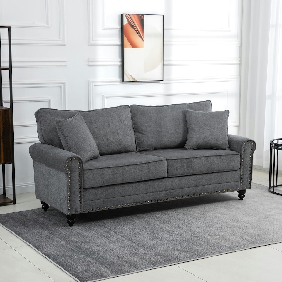 image 1 of HOMCOM Fabric Sofa 3 Seater Sofa for Living Room w/ Throw Pillow Grey