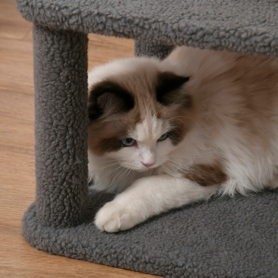 image 1 of PawHut 96cm Multi-level Cat Tree with Scratch Post Removable Cover, Grey