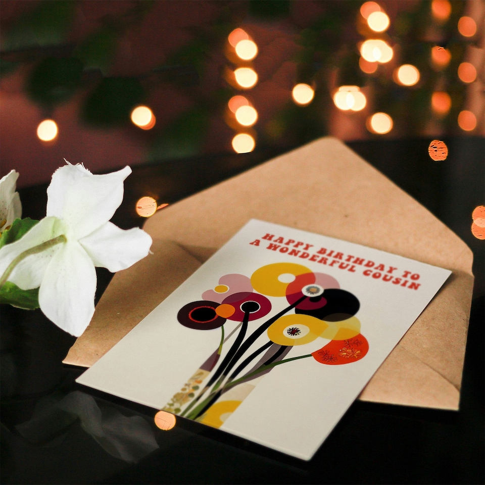image 1 of Cheerful Spring Flower Blooms Flowers Bright Her Cousin Birthday Card