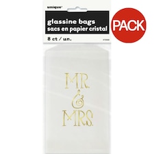 Unique Party Mr & Mrs Wedding Treat Bag (Pack of 8) - White/Gold - One Size
