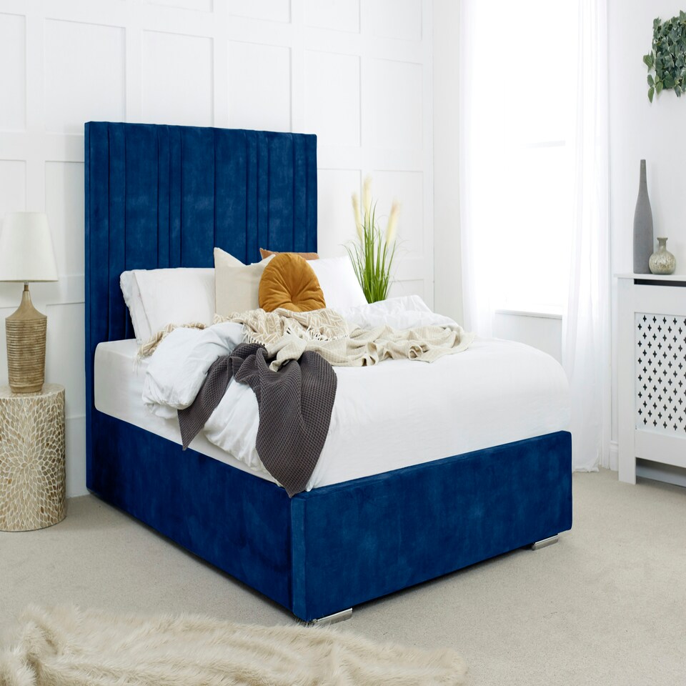 Fabio Plush Double Bed Frame - Blue