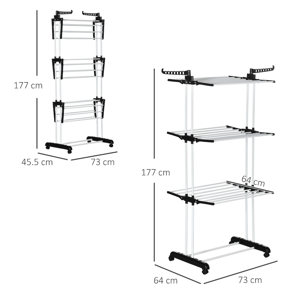 image 1 of HOMCOM Foldable Clothes Drying Rack Steel Garment Dryer with Casters Black
