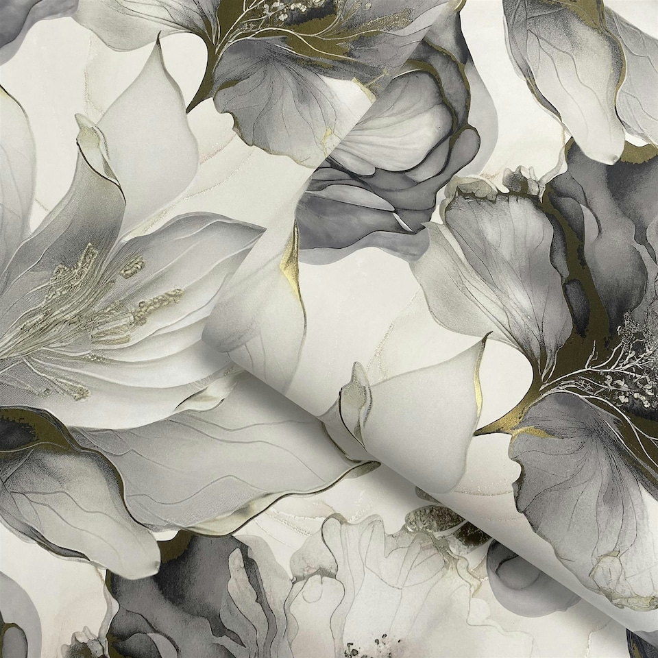 image 1 of Elysian Floral Black & Gold Wallpaper Black