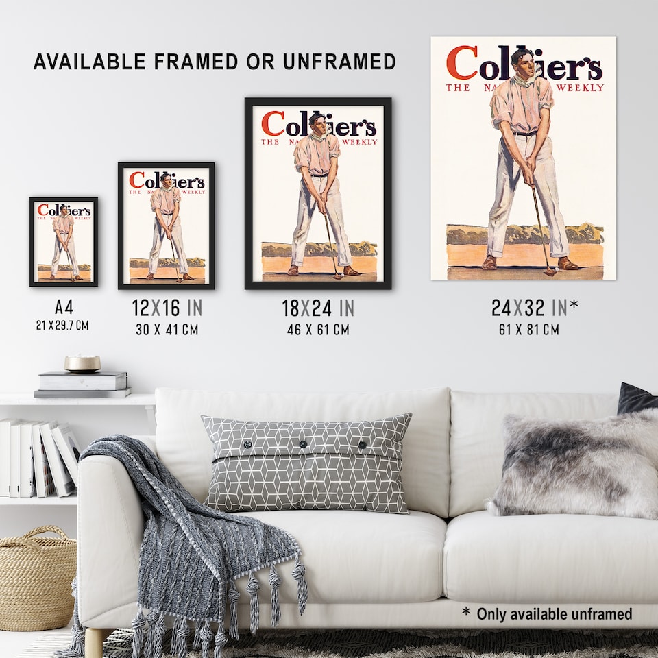 image 1 of Vintage Magazine Cover Golfer Wall Art Print Edward Penfield 18x24"